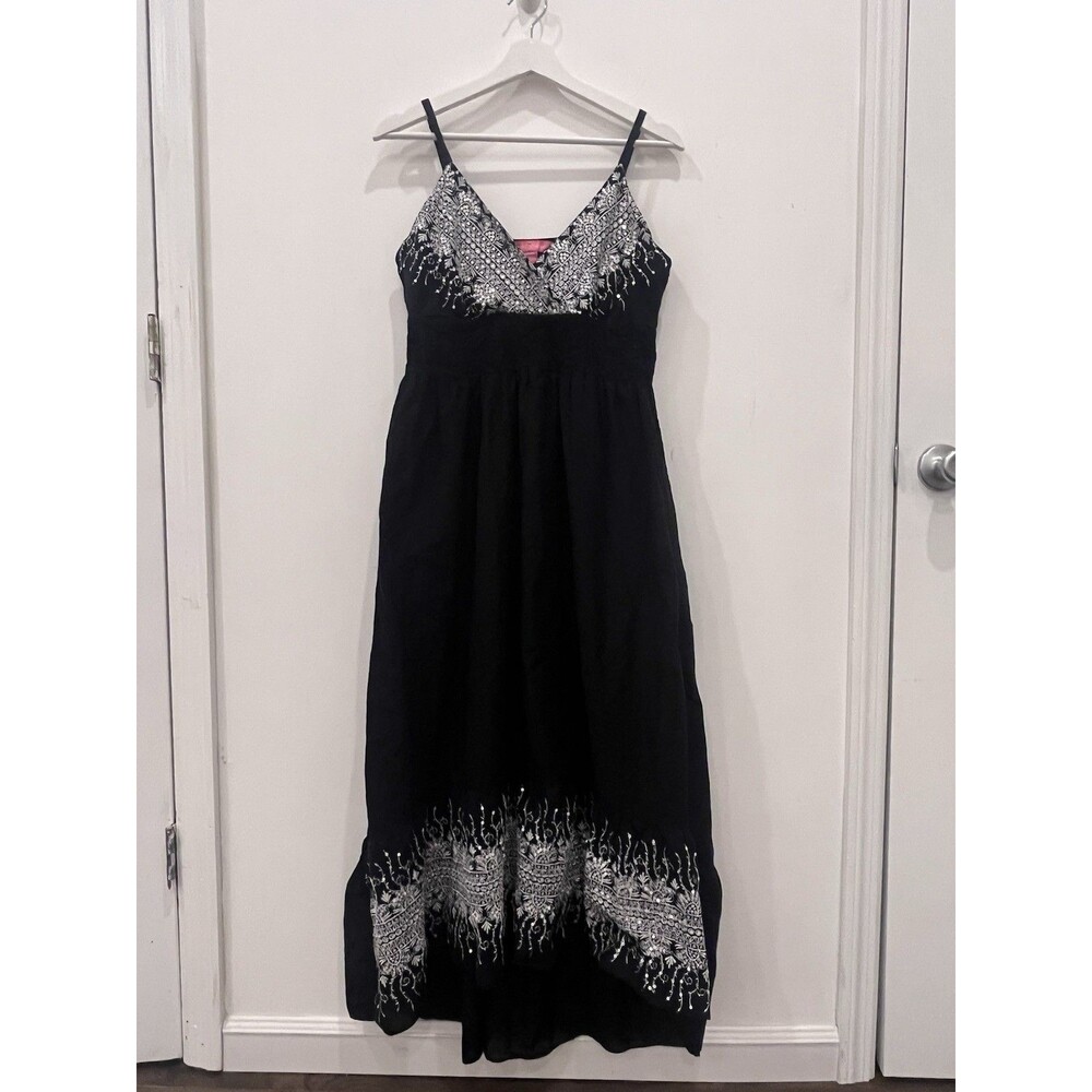 Pink Apple Black Dress W Embroidered Sequin Sz Medium Coquette